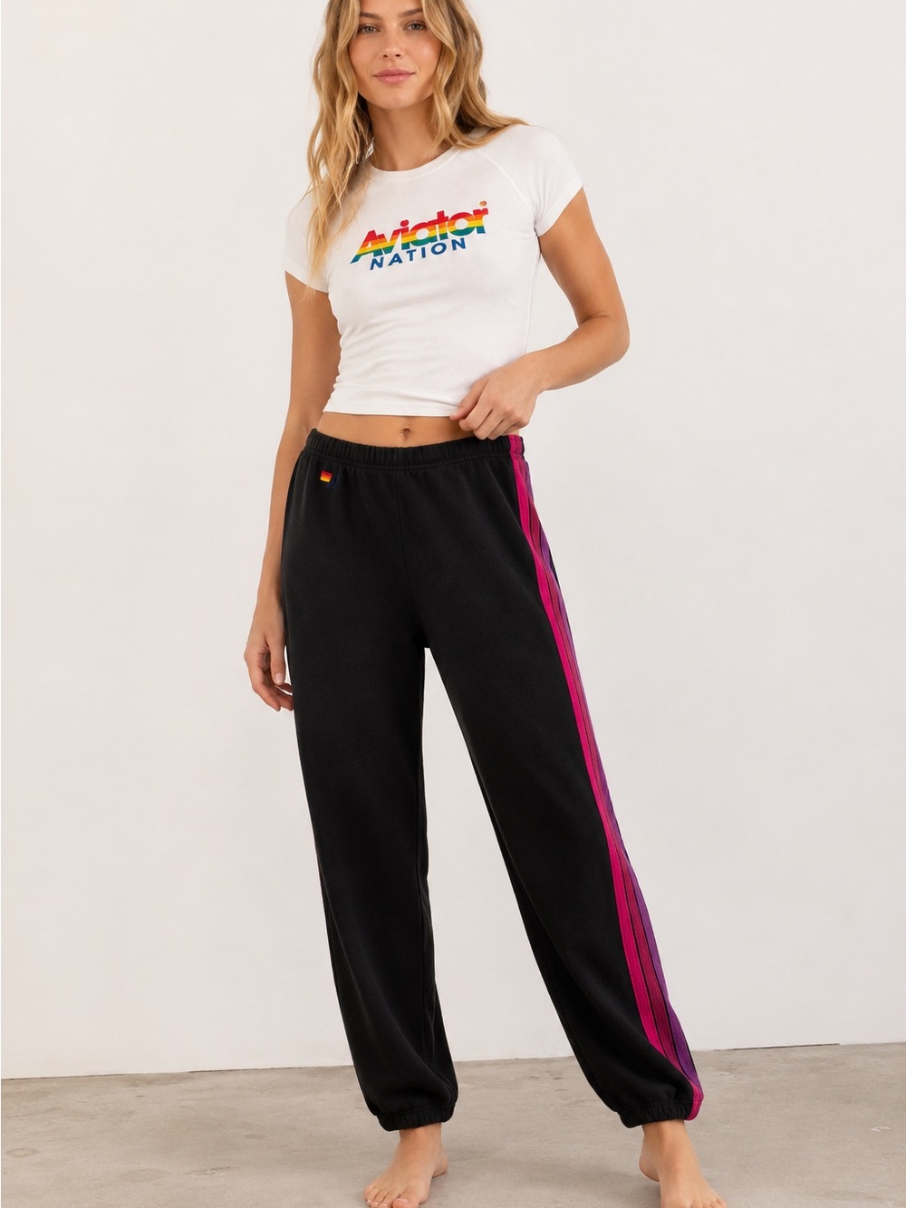 Aviator Nation Black Pink Stripe Sweatpants Women’s Medium